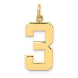 14k Yellow Gold, Athletic Collection, Large Polished Number 3 Pendant